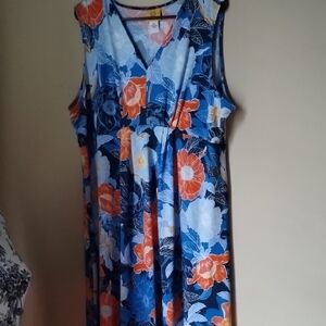 Ruby Rd. Floral Maxi Dress in Blue and Orange